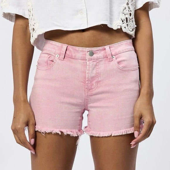 DEAR JOHN Gigi Fray Hem Denim Jean Booty Shorts Sepia Rose Pink Size 31 - Picture 1 of 6